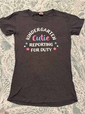 Kindergarten Cutie Reporting for Duty Girls' Charcoal Graphic Tee School